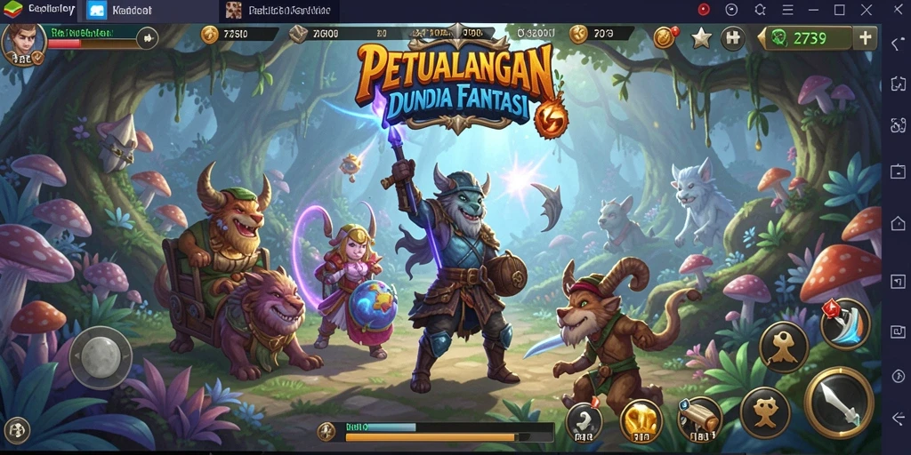 Screenshot gameplay 2739 menampilkan aksi pertarungan intens dan dunia yang indah.