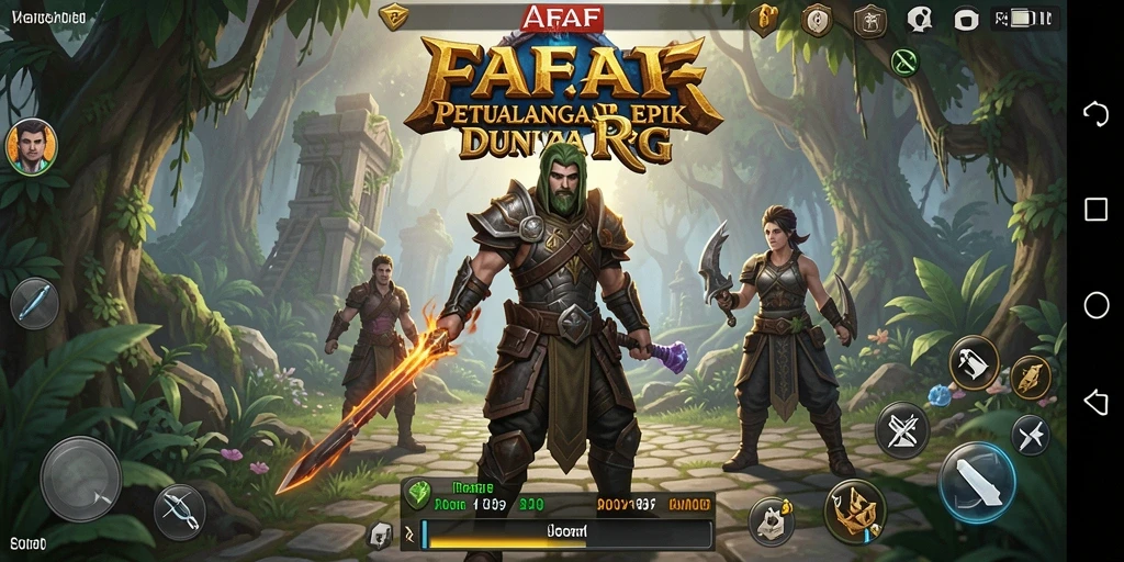 Screenshot utama AFAF menampilkan pertarungan seru dalam dunia RPG.