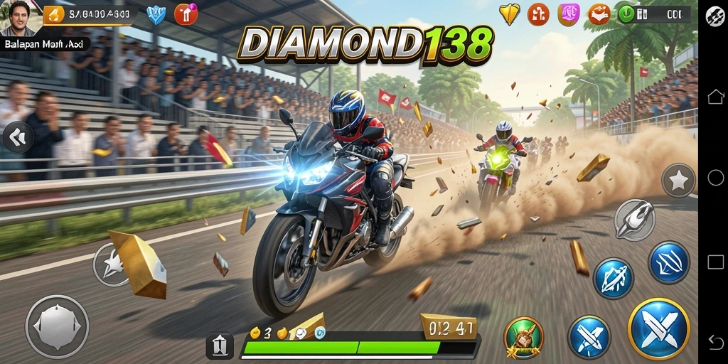 Tampilan gameplay balapan motor yang mendebarkan di DIAMOND138.