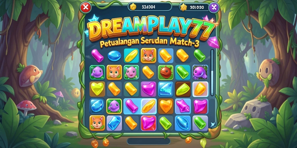 Tangkapan layar <strong>DREAMPLAY77</strong> menunjukkan gameplay seru dalam permainan Match-3.