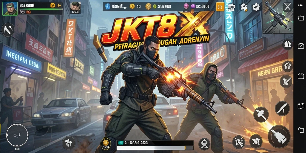 Tangkapan layar dari gameplay <strong>JKT8</strong> yang menunjukkan strategi pertempuran yang dinamis.