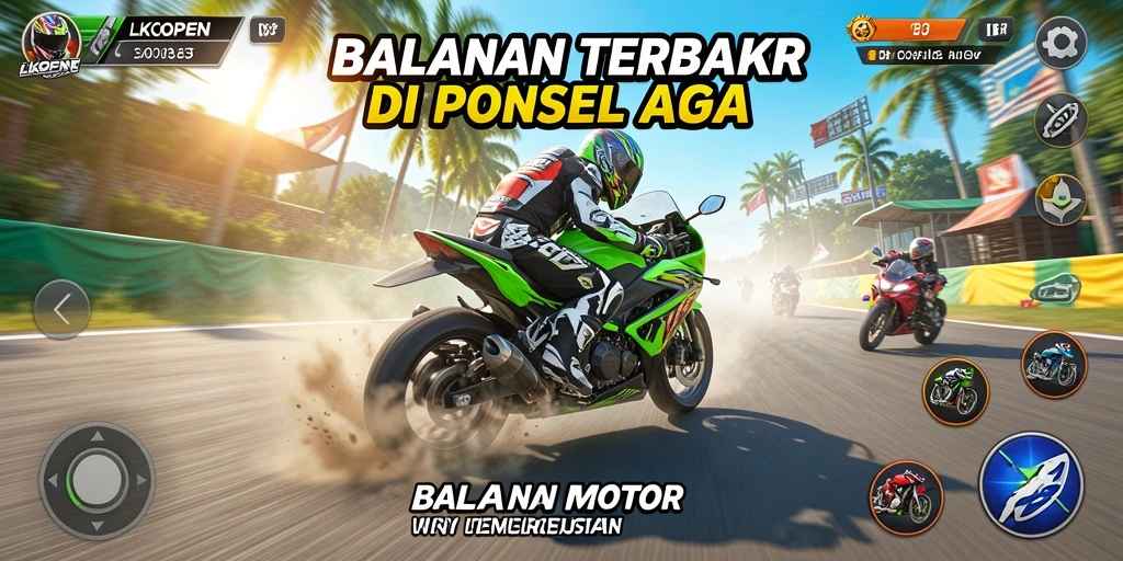 Gameplay seru LKOPEN menampilkan balapan motor yang mendebarkan.