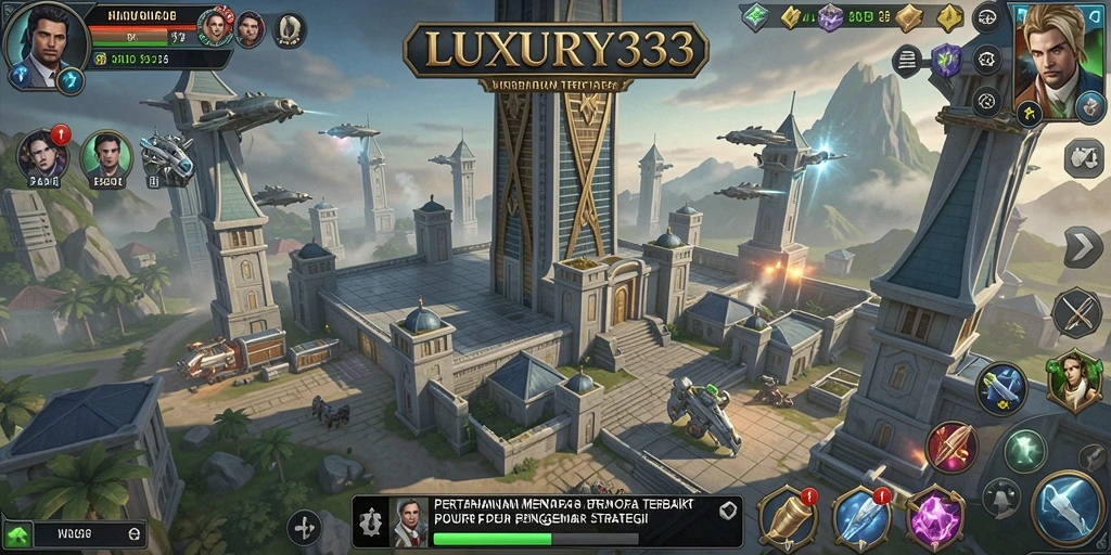Tampilan menara dan musuh dalam gameplay Tower Defense.