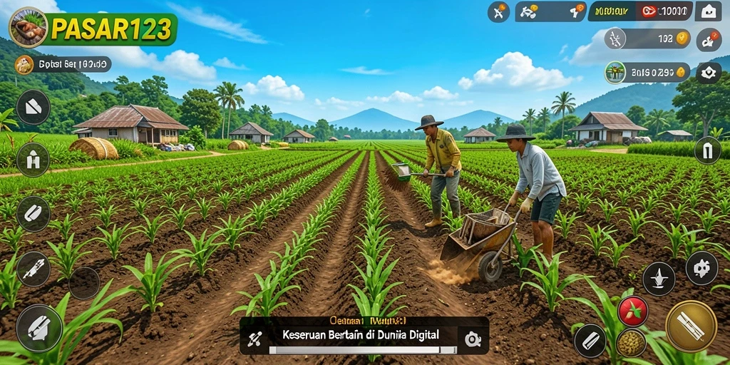 Tangkapan layar PASAR123 menampilkan keseruan gameplay bertani yang menarik dan interaktif.