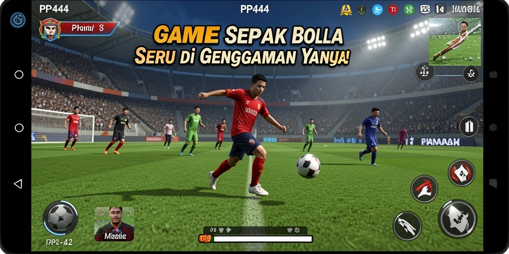 Tampilan gameplay PP444 yang mendebarkan dan penuh aksi sepak bola.