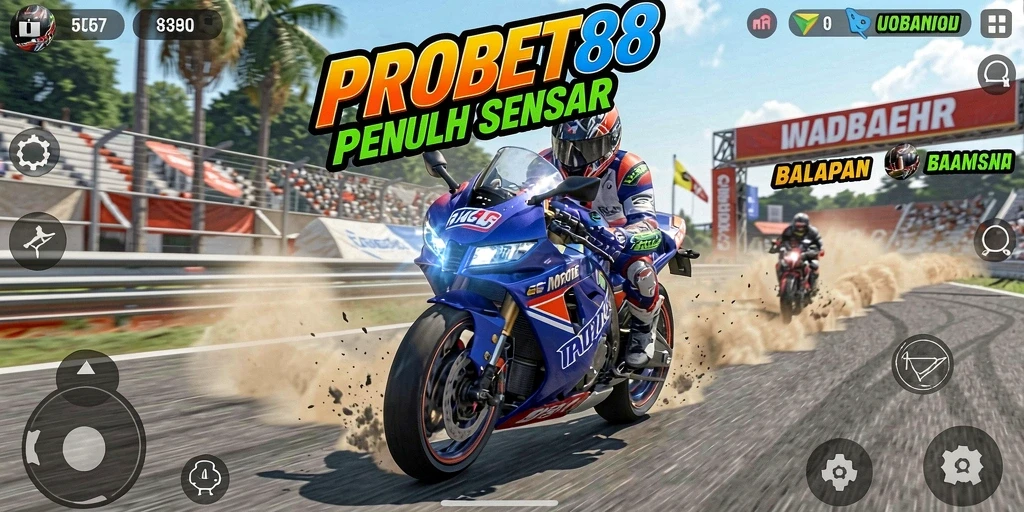 Screenshot gameplay PROBET88 menampilkan aksi balap motor yang mendebarkan.