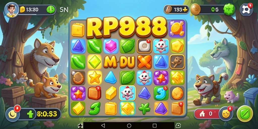 Screenshot utama RP888 menampilkan gameplay menantang dan menyenangkan dalam kategori Match-3.