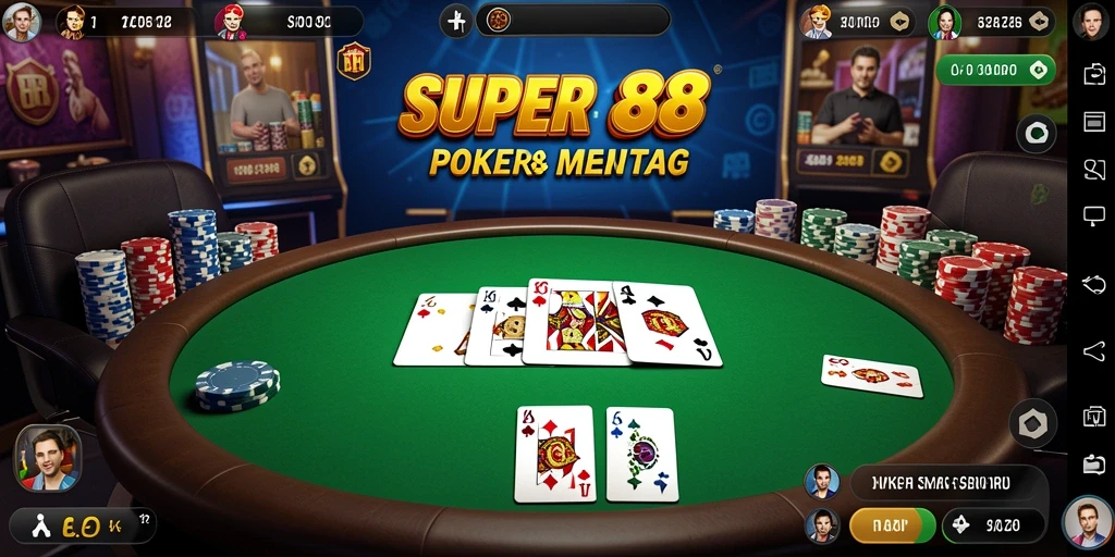 Tampilan seru dari gameplay Poker di SUPER88.